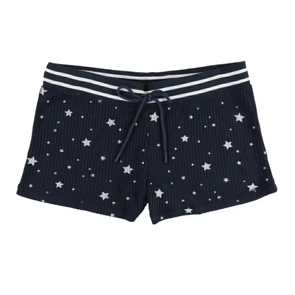 P.J. Salvage Womens Thermal Knit Stars Pajama Shorts, Blue, NWOT